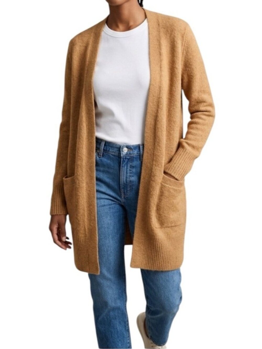 J.Crew Acrylic Wool Blend Soft Cozy Long Open Pocketed Preppy Cardigan Size XS